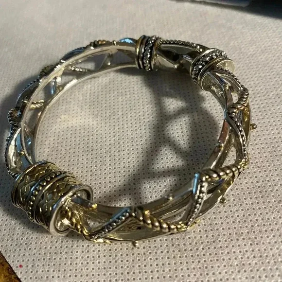 Two Tones Twisted Cable Sterling Silver Bali Style Women Bracelet Magnetic Clasp